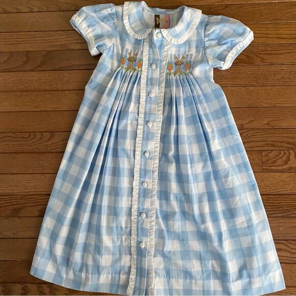 Banana Split smocked Gingham Easter Bunny Girls Boutique Dress sz 6 - Picture 2 of 12